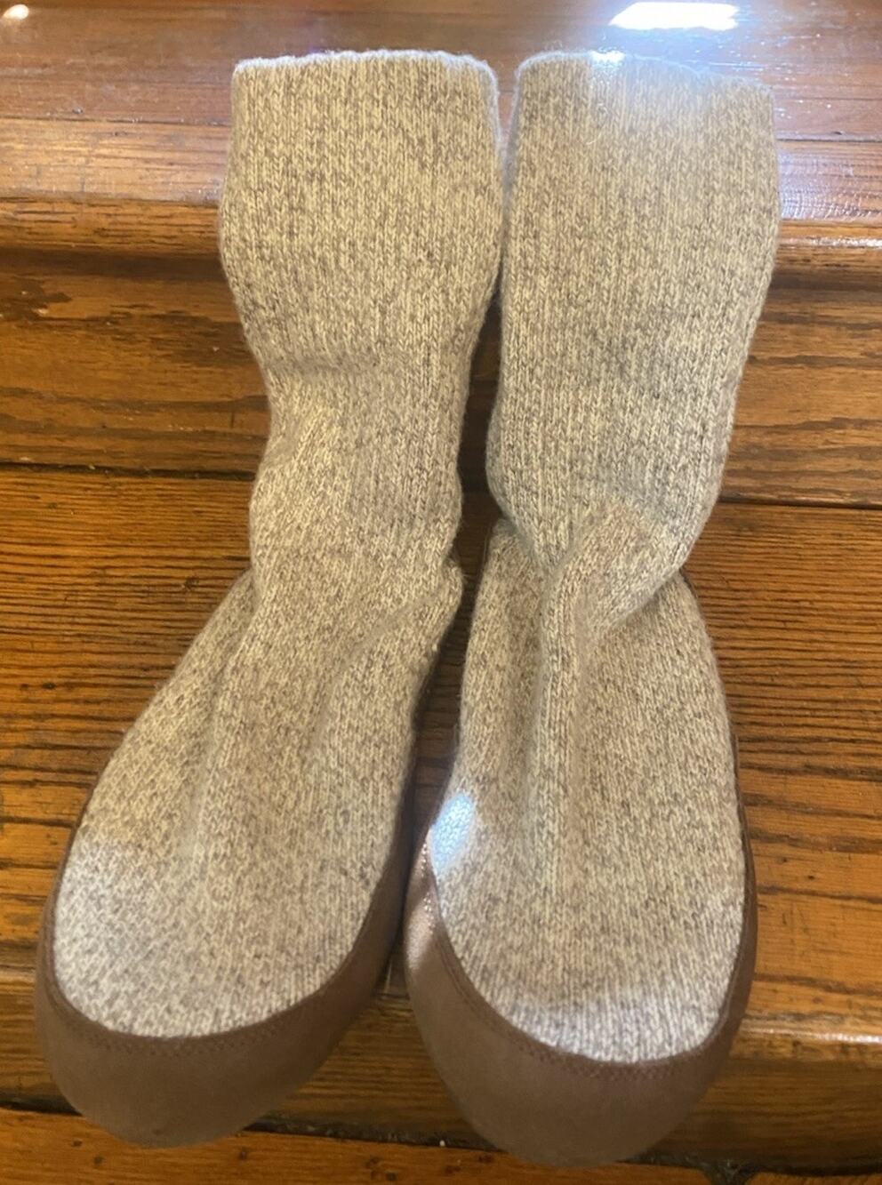 L.L Bean Acorn Style Men’s Slipper Sock Ragg Wool Leather 10.5-11.5 Beige
